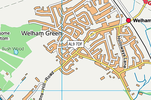 AL9 7DF map - OS VectorMap District (Ordnance Survey)