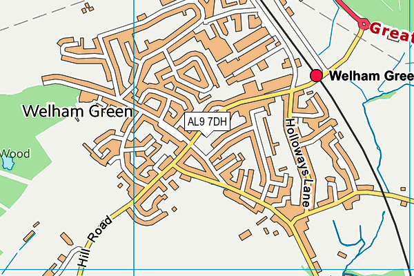 AL9 7DH map - OS VectorMap District (Ordnance Survey)
