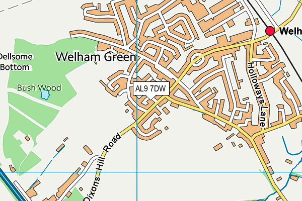 AL9 7DW map - OS VectorMap District (Ordnance Survey)