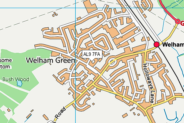 AL9 7FA map - OS VectorMap District (Ordnance Survey)
