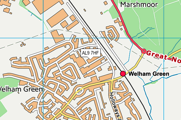 AL9 7HF map - OS VectorMap District (Ordnance Survey)