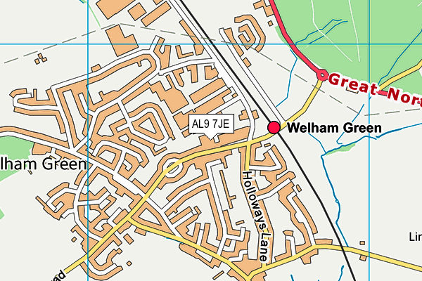 AL9 7JE map - OS VectorMap District (Ordnance Survey)