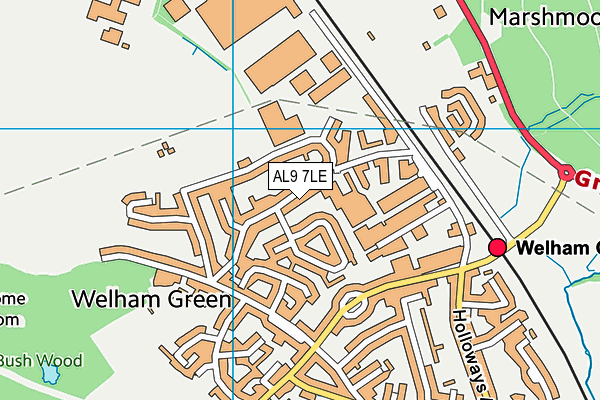 AL9 7LE map - OS VectorMap District (Ordnance Survey)