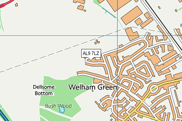 AL9 7LZ map - OS VectorMap District (Ordnance Survey)
