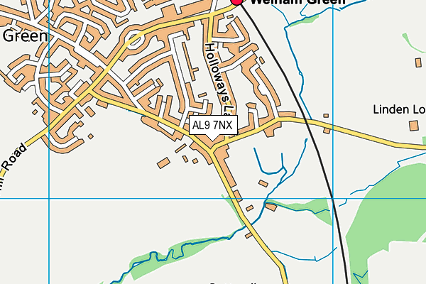 AL9 7NX map - OS VectorMap District (Ordnance Survey)
