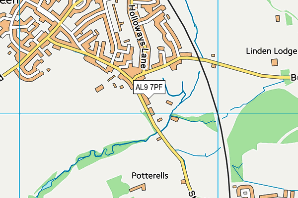 AL9 7PF map - OS VectorMap District (Ordnance Survey)
