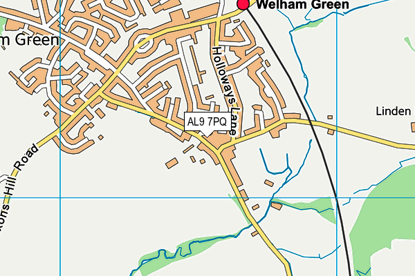 AL9 7PQ map - OS VectorMap District (Ordnance Survey)