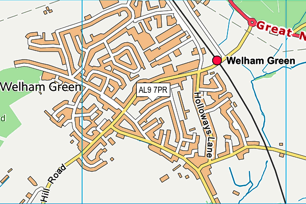 AL9 7PR map - OS VectorMap District (Ordnance Survey)