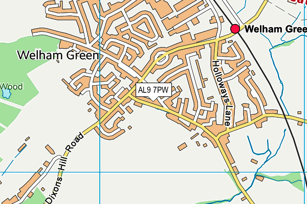 AL9 7PW map - OS VectorMap District (Ordnance Survey)