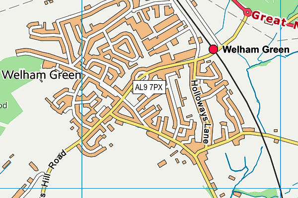 AL9 7PX map - OS VectorMap District (Ordnance Survey)