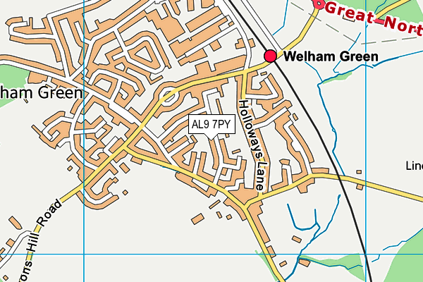 AL9 7PY map - OS VectorMap District (Ordnance Survey)