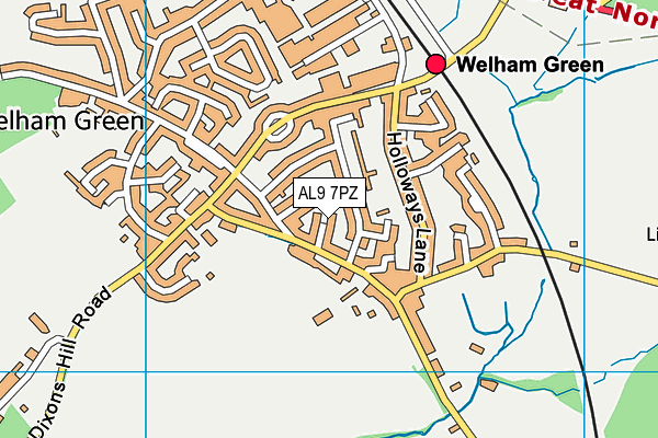 AL9 7PZ map - OS VectorMap District (Ordnance Survey)