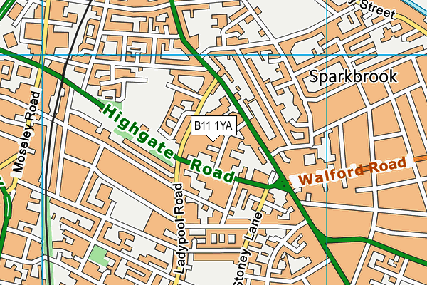 B11 1YA map - OS VectorMap District (Ordnance Survey)
