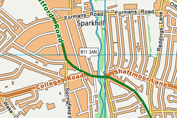 B11 3AN map - OS VectorMap District (Ordnance Survey)