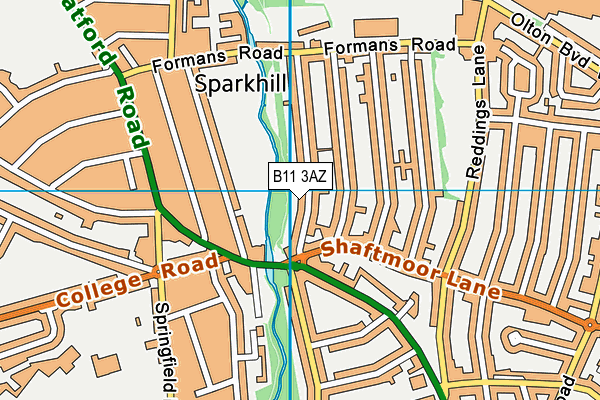 B11 3AZ map - OS VectorMap District (Ordnance Survey)