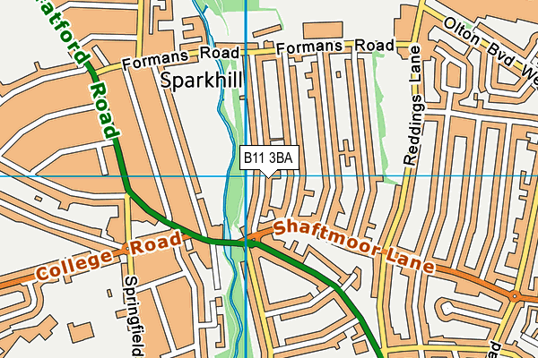 B11 3BA map - OS VectorMap District (Ordnance Survey)