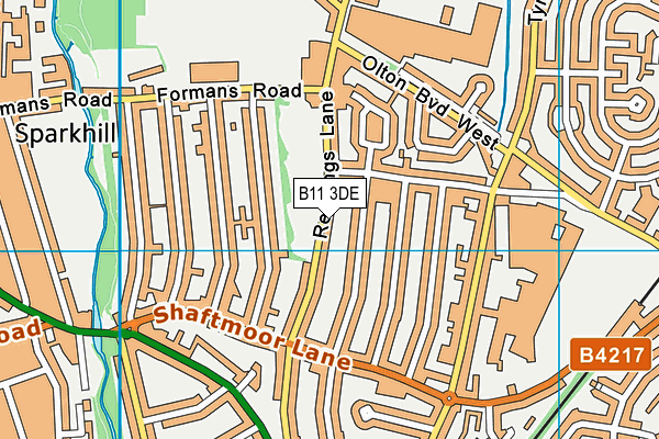 B11 3DE map - OS VectorMap District (Ordnance Survey)