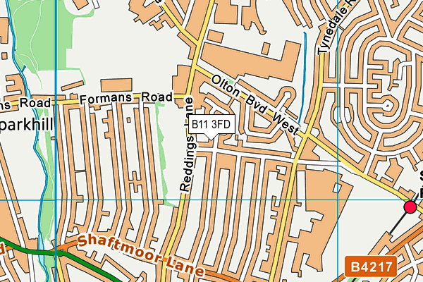 B11 3FD map - OS VectorMap District (Ordnance Survey)