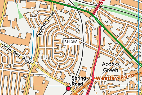 B11 3HS map - OS VectorMap District (Ordnance Survey)