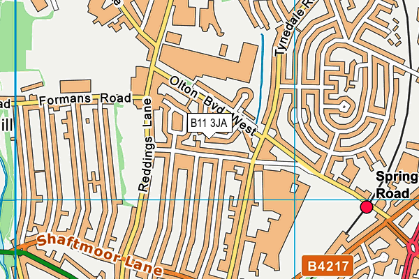 B11 3JA map - OS VectorMap District (Ordnance Survey)