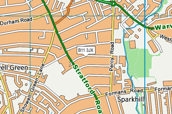 B11 3JX map - OS VectorMap District (Ordnance Survey)
