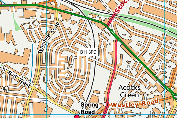 B11 3PD map - OS VectorMap District (Ordnance Survey)