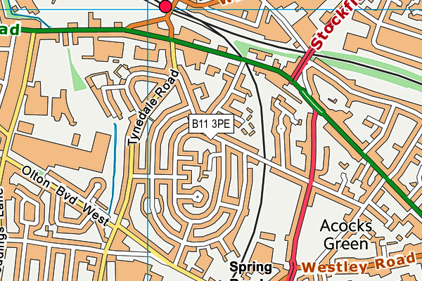 B11 3PE map - OS VectorMap District (Ordnance Survey)