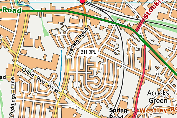 B11 3PL map - OS VectorMap District (Ordnance Survey)