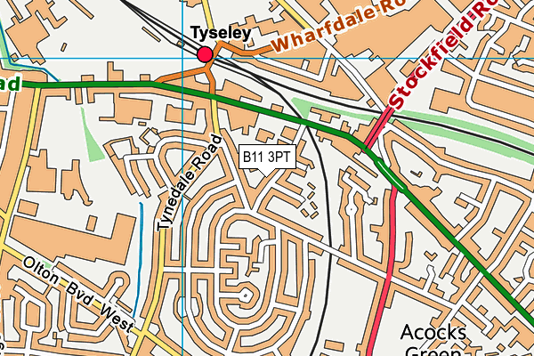 B11 3PT map - OS VectorMap District (Ordnance Survey)