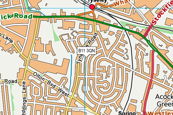 B11 3QN map - OS VectorMap District (Ordnance Survey)