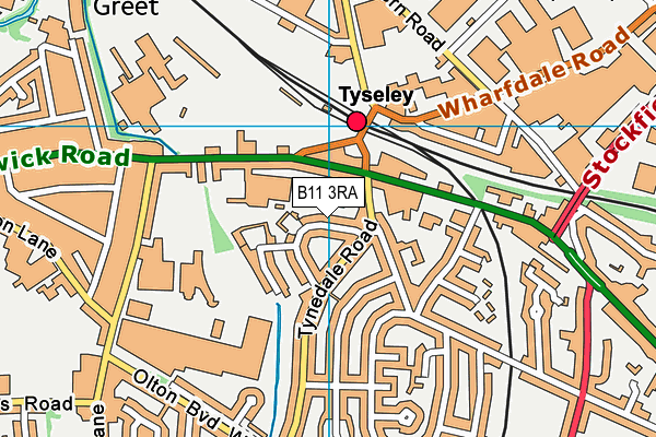 B11 3RA map - OS VectorMap District (Ordnance Survey)