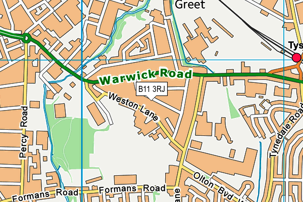 B11 3RJ map - OS VectorMap District (Ordnance Survey)