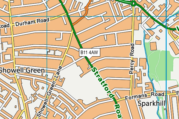 B11 4AW map - OS VectorMap District (Ordnance Survey)