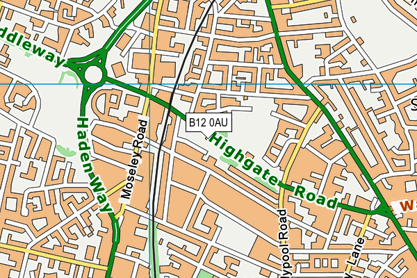 B12 0AU map - OS VectorMap District (Ordnance Survey)