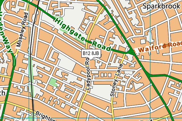 B12 8JB map - OS VectorMap District (Ordnance Survey)