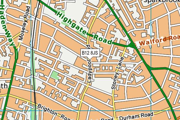 B12 8JS map - OS VectorMap District (Ordnance Survey)