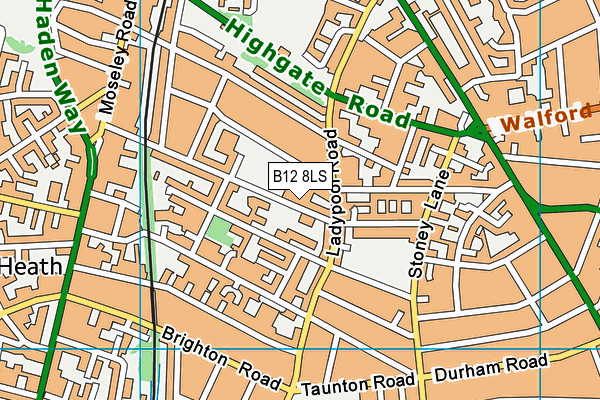 B12 8LS map - OS VectorMap District (Ordnance Survey)