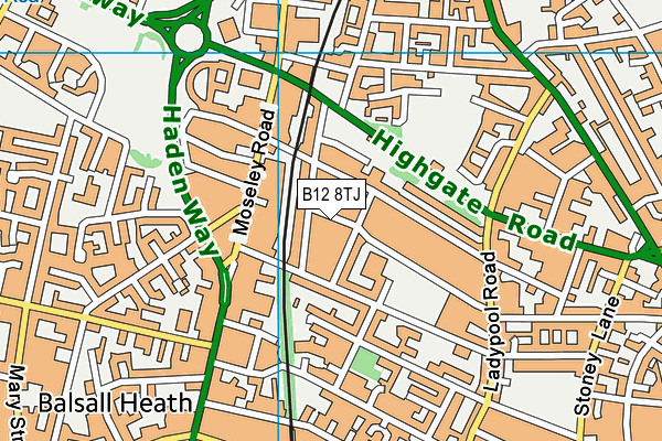 B12 8TJ map - OS VectorMap District (Ordnance Survey)