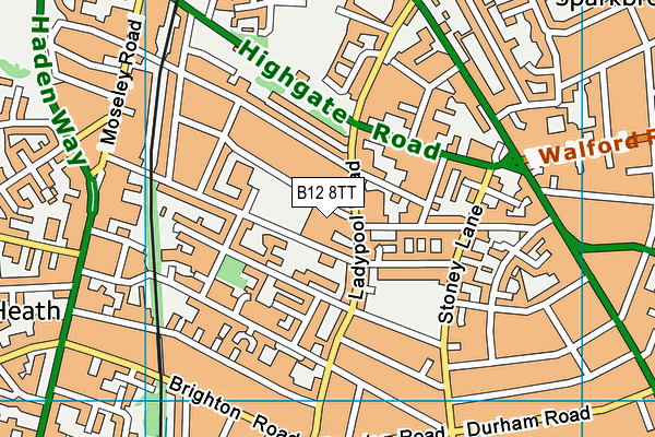 B12 8TT map - OS VectorMap District (Ordnance Survey)