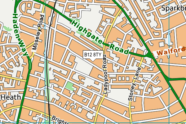 B12 8TY map - OS VectorMap District (Ordnance Survey)