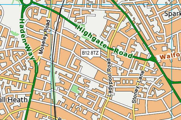 B12 8TZ map - OS VectorMap District (Ordnance Survey)