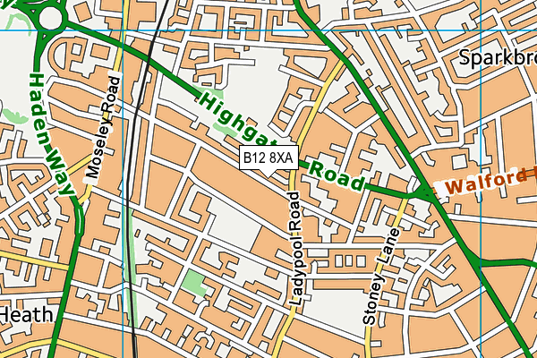 B12 8XA map - OS VectorMap District (Ordnance Survey)