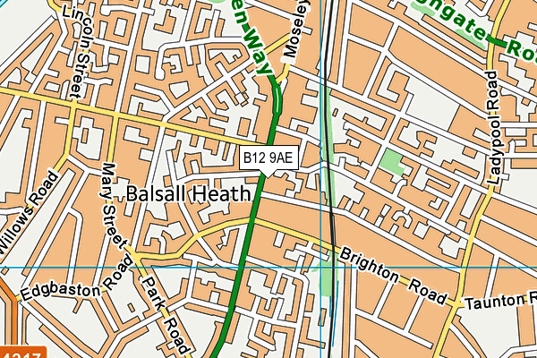 B12 9AE map - OS VectorMap District (Ordnance Survey)