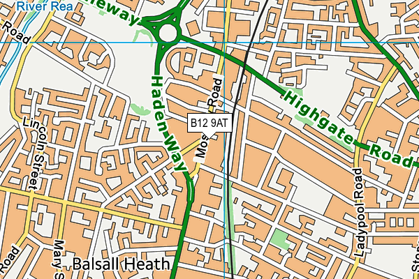 B12 9AT map - OS VectorMap District (Ordnance Survey)