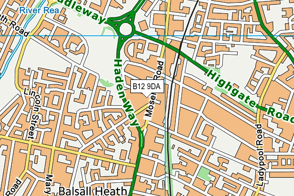 B12 9DA map - OS VectorMap District (Ordnance Survey)