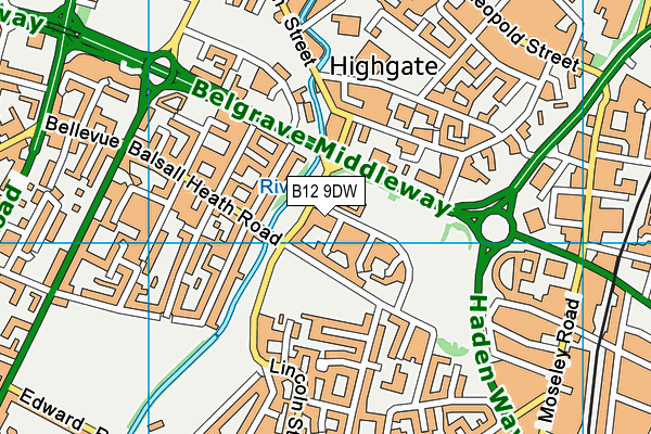 B12 9DW map - OS VectorMap District (Ordnance Survey)