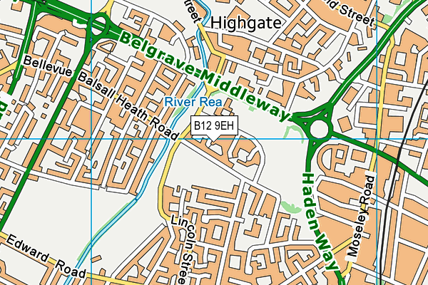 B12 9EH map - OS VectorMap District (Ordnance Survey)