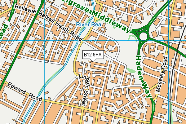 B12 9HA map - OS VectorMap District (Ordnance Survey)