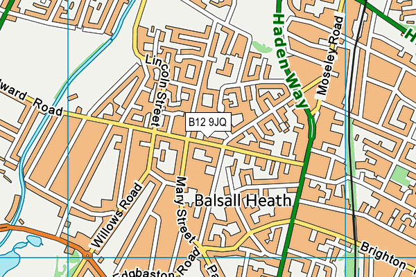 B12 9JQ map - OS VectorMap District (Ordnance Survey)