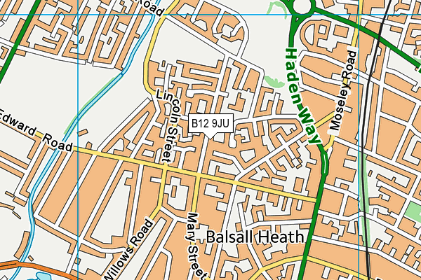 B12 9JU map - OS VectorMap District (Ordnance Survey)